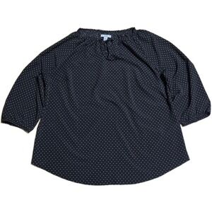 Croft & Barrow Polka Dot Blouse Women's Plus Size 1X Black Tie Neck 3/4 Sleeve